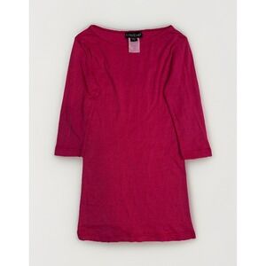Vintage Bebe Y2K Hot Pink Knit 3/4 Sleeve Boatneck Bodycon Mini Dress Small